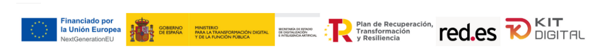 Logos institucionales de financiación: Unión Europea NextGenerationEU, Gobierno de España, Plan de Recuperación, Red.es y Kit Digital.